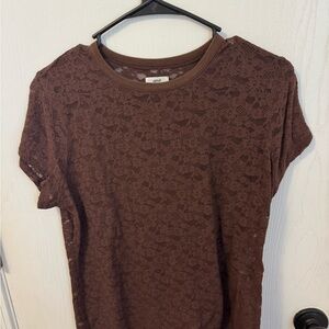 Aerie Brown Lace Short Sleeve Top